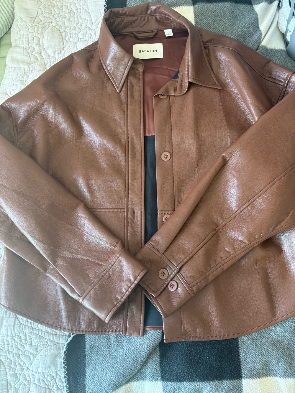 Babaton Brown Leather Button-Front Jacket